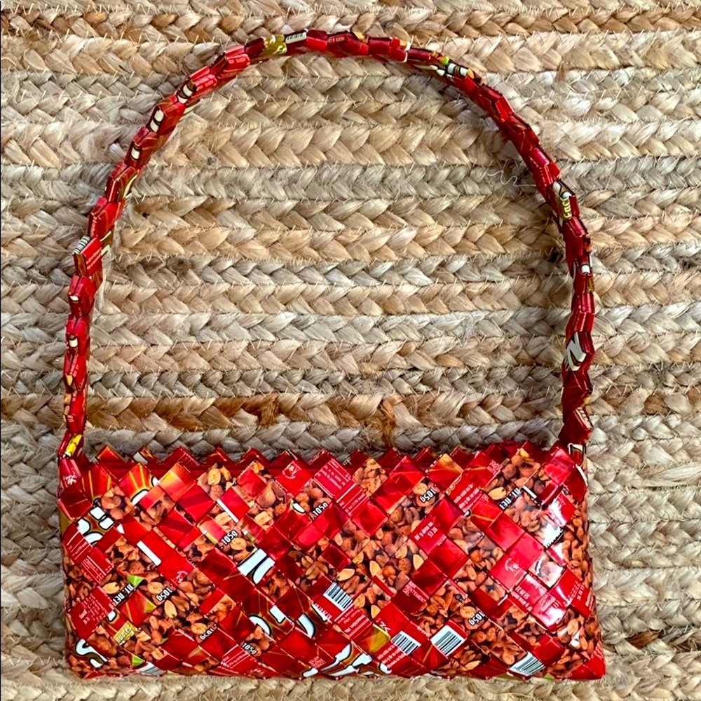 Candy Wrapper Red Zippered Purse Handbag Shoulder Bag Kitschy Fun Unique
